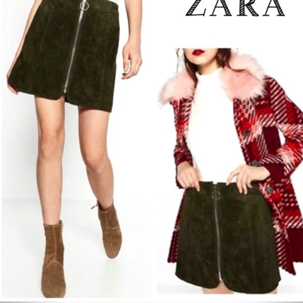 Zara Green Leather Skirt Y2K